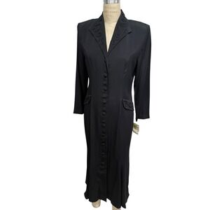 Vintage Moda Intl Black Maxi Dress Long Sleeves Button Front Made in USA NEW NOS
